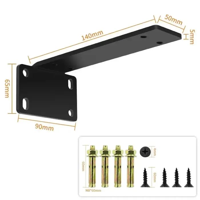 Support d'étagère flottant en métal enduit noir, capacité de charge de 250kg, 2 pièces