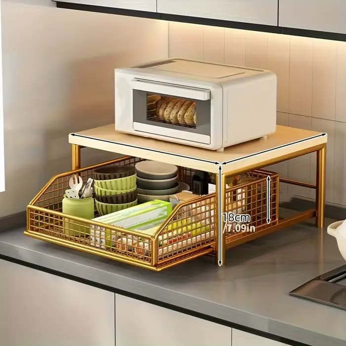 Étagère de rangement de cuisine à 2 niveaux - avec tiroirs + paniers en maille
