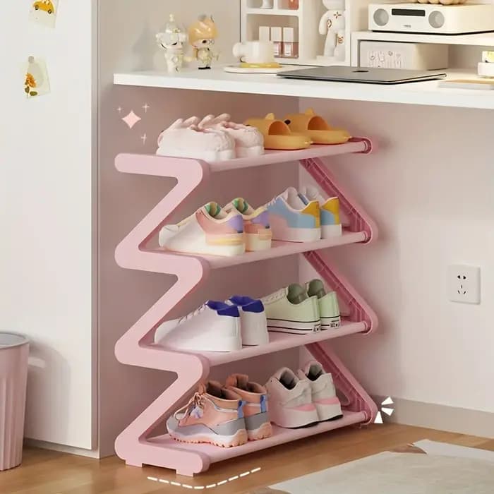Étagère à chaussures en forme de Z, robuste, gain de place, étroite, pour entrée, avec rangement mul
