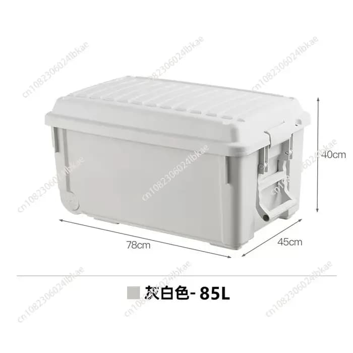 Boîte de rangement pour le camping en plein air, conteneur organisateur de camping en plastique, bac de rangement de grande capacité pour le coffre de voiture et un usage domestique.