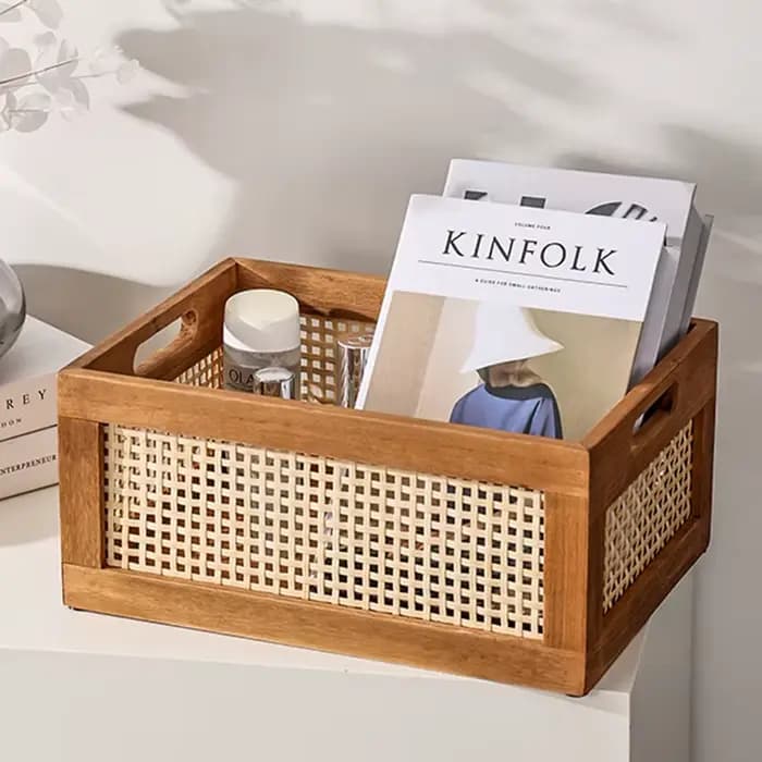 Boîte de rangement de bureau japonaise en bois massif