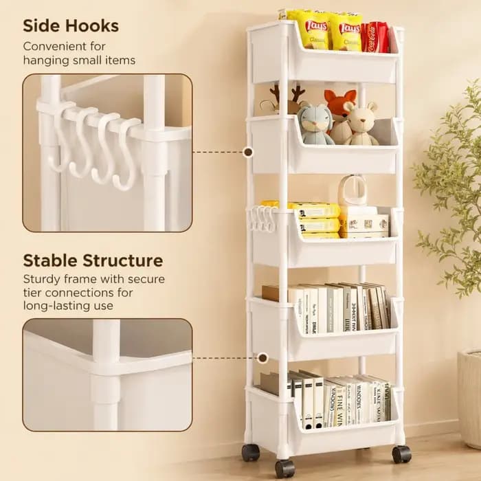 Chariot de rangement mobile multi-niveaux sur pied pour salon