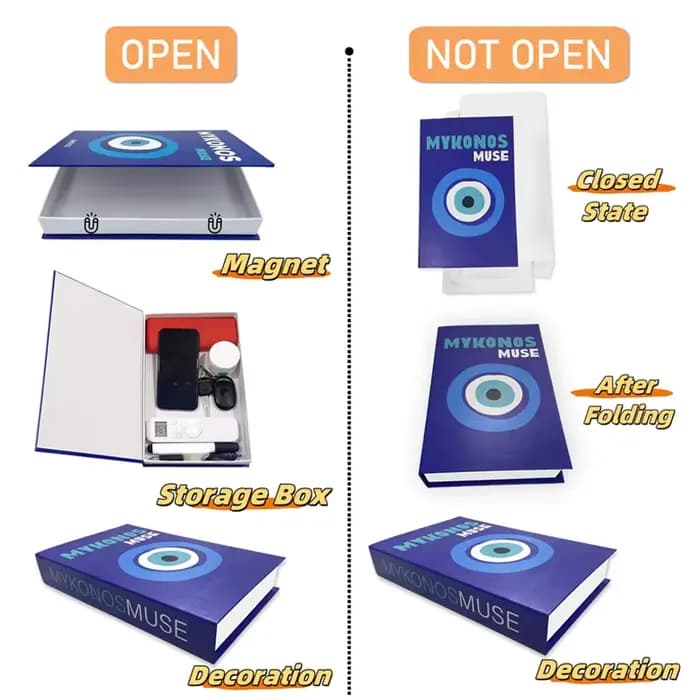 Boîte de rangement de faux livres de luxe ouverte