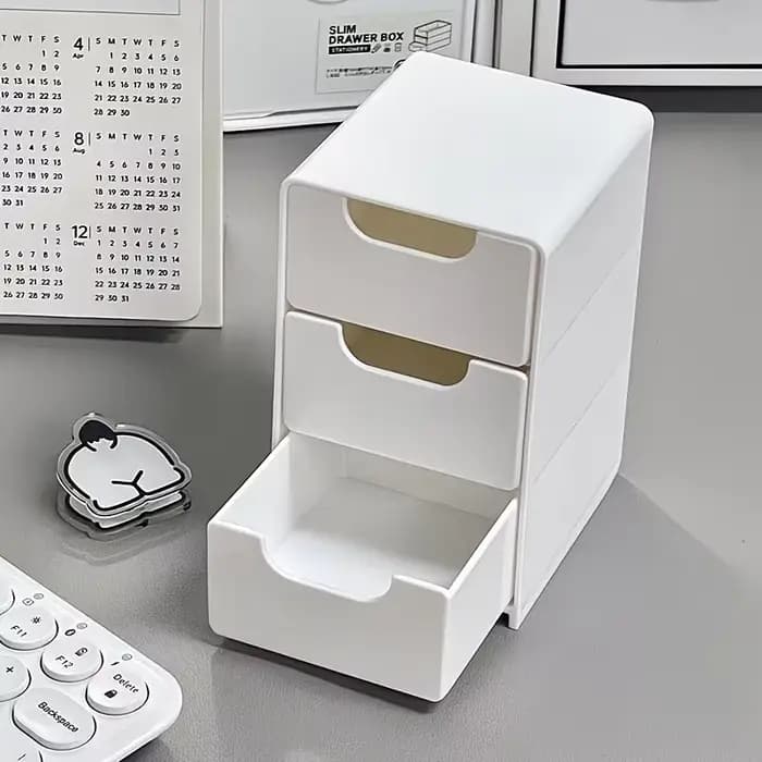 Boîte de rangement à trois niveaux de type tiroir, en plastique, adaptée au rangement de fournitures