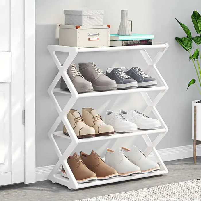 Étagère à chaussures pliable à 4 niveaux en forme de X, organisateur gain de place sans assemblage,