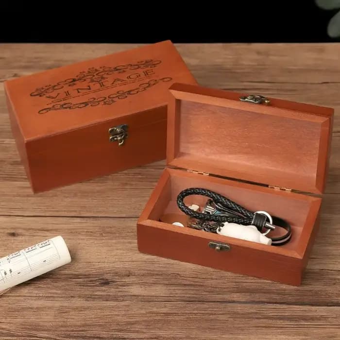 Boîte de rangement vintage en bois pour documents