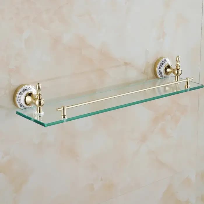 Métal Finition Dorée Matériau Bain Étagère Avec Simple Guatemala Verre sur le Mur HOStorage Support ST-6713