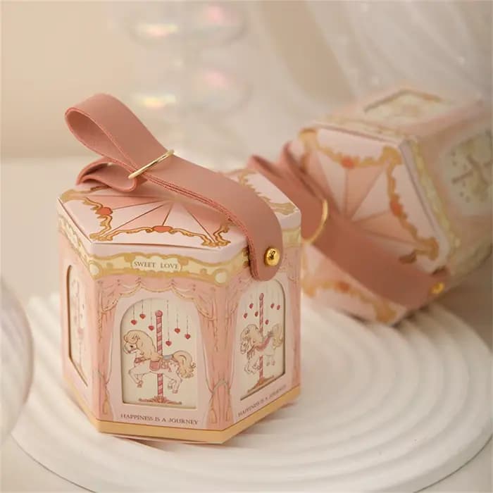 Boîtes à Carrousel Pliables en Carton Or Champagne