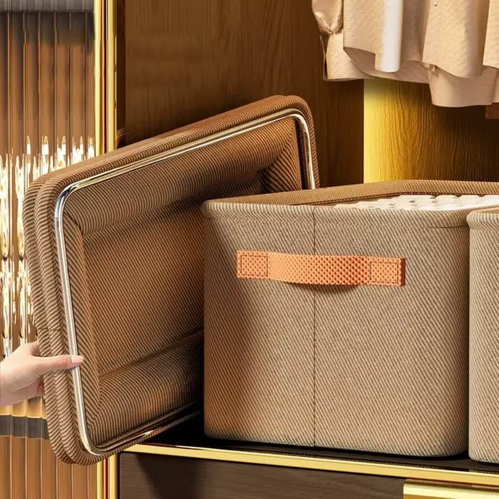 Boîte de rangement pliable en tissu grande capacité avec cadre en acier épaissi