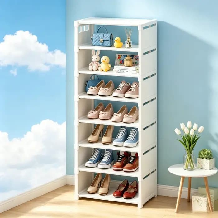 Étagère à chaussures en tissu avec cadre métallique à 8 niveaux