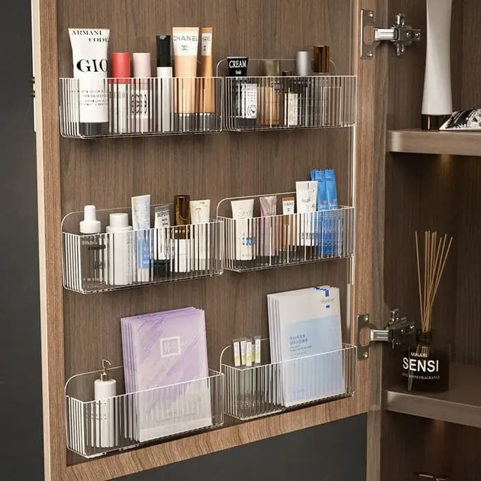 Étagère de rangement transparente pour cosmétiques : organisateur mural de salle de bain pour maquillage