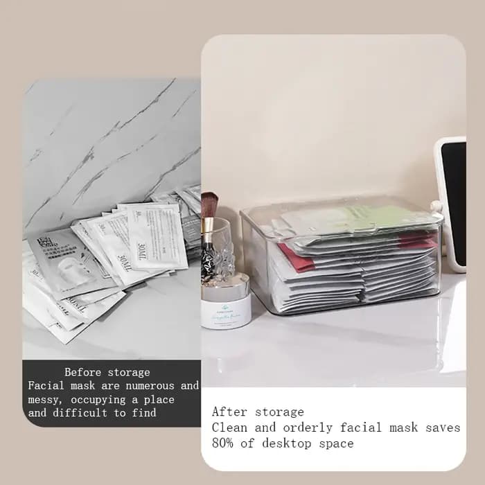 Boîte de rangement cosmétique entièrement transparente avec couvercle