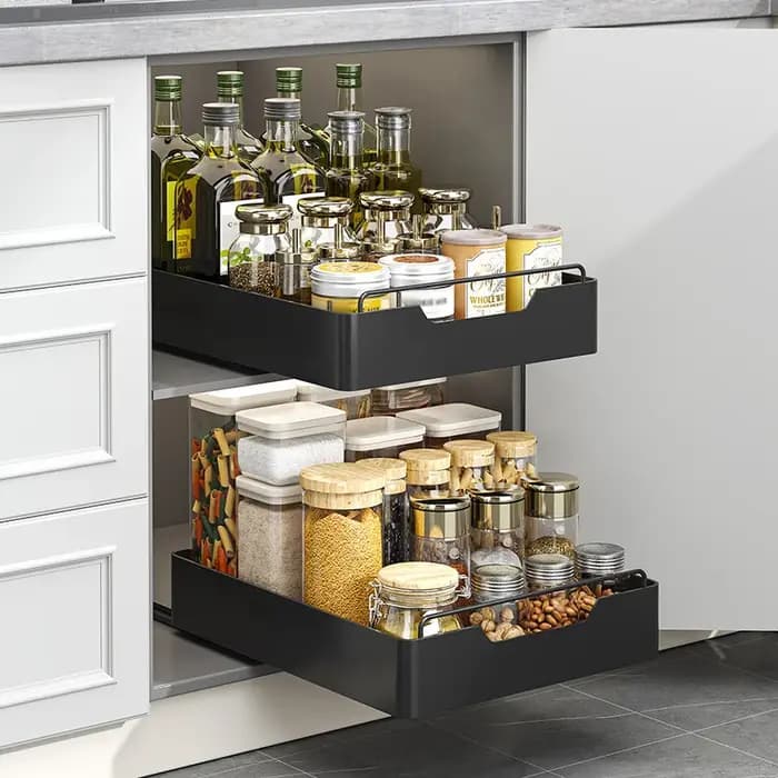 Étagère de rangement de cuisine en métal avec tiroirs coulissants et organiseur d'épices