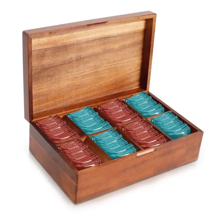 Boîte de rangement de sachets de thé en bois avec 4/8 compartiments
