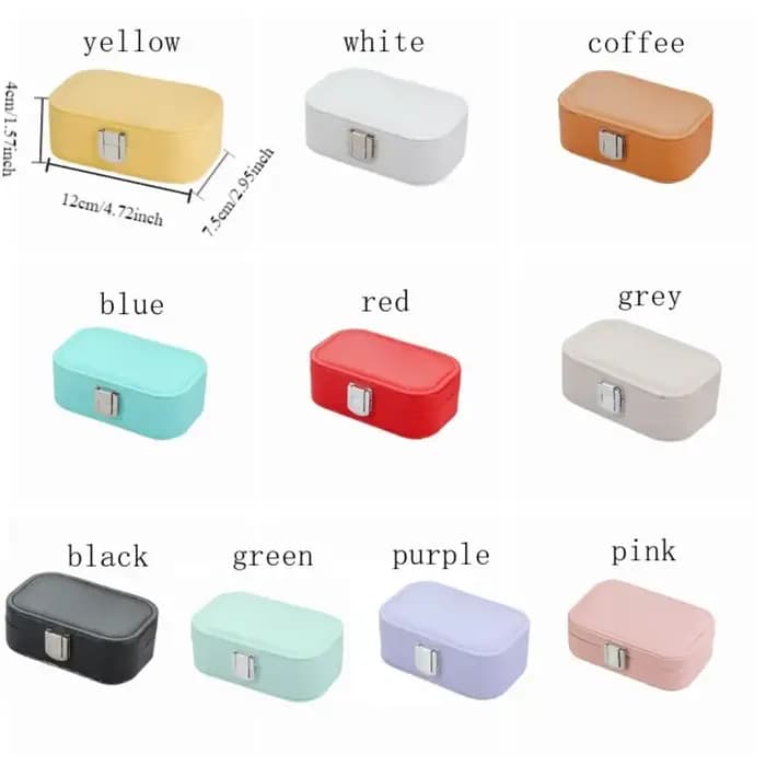 Boîte organisatrice de bijoux en cuir couleur macaron, boîte de rangement rectangulaire multifonctionnelle, boîte à bagues classique mini pour femmes