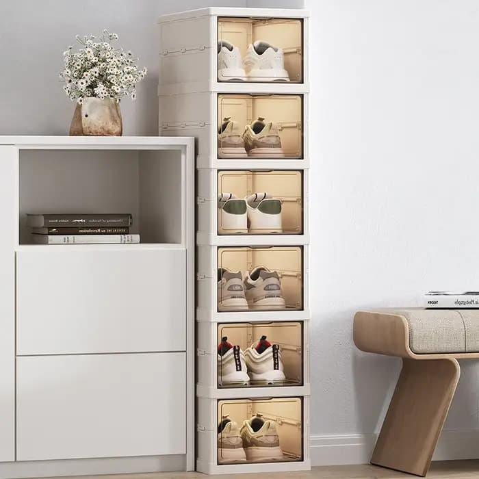 Boîte à chaussures pliable, une pièce | Interrupteur magnétique, multi-styles et tailles | Utilisation à roulettes, salon et chambre à coucher | Accueil, boîtes de rangement pour chaussures
