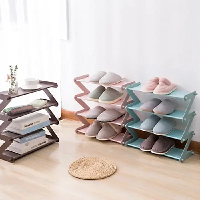 Étagère de rangement pour chaussures multicouche en forme de Z en acier inoxydable