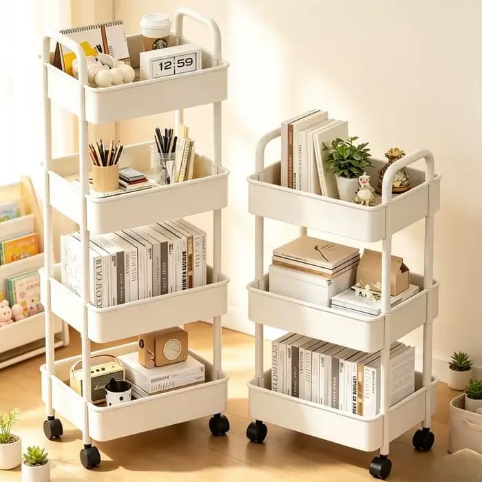 Chariot de rangement roulant en plastique avec poignée et roues, organisateur peu encombrant pour espaces étroits, pour cuisine, salon, bureau