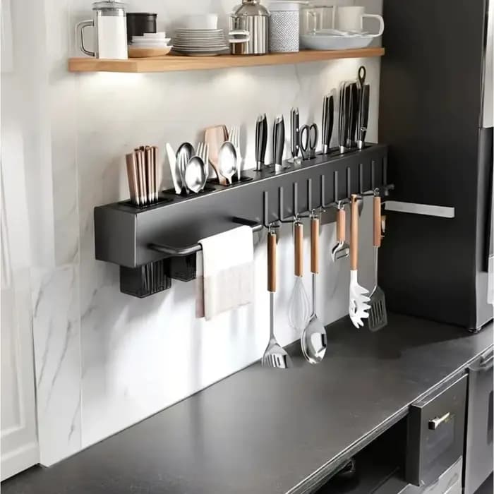 Organisateur de cuisine mural en acier au carbone robuste