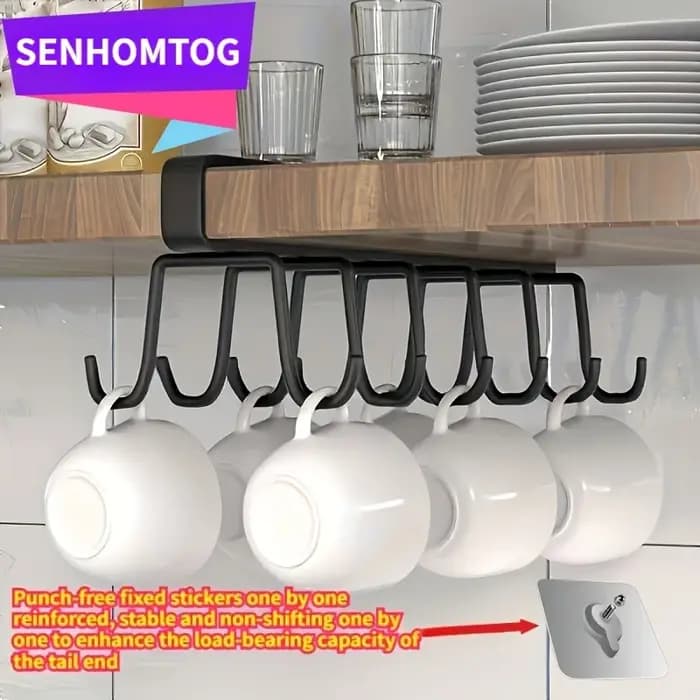 Porte-gobelets en acier inoxydable à double rangée avec un total de 12 crochets - Organisateur de rangement de cuisine