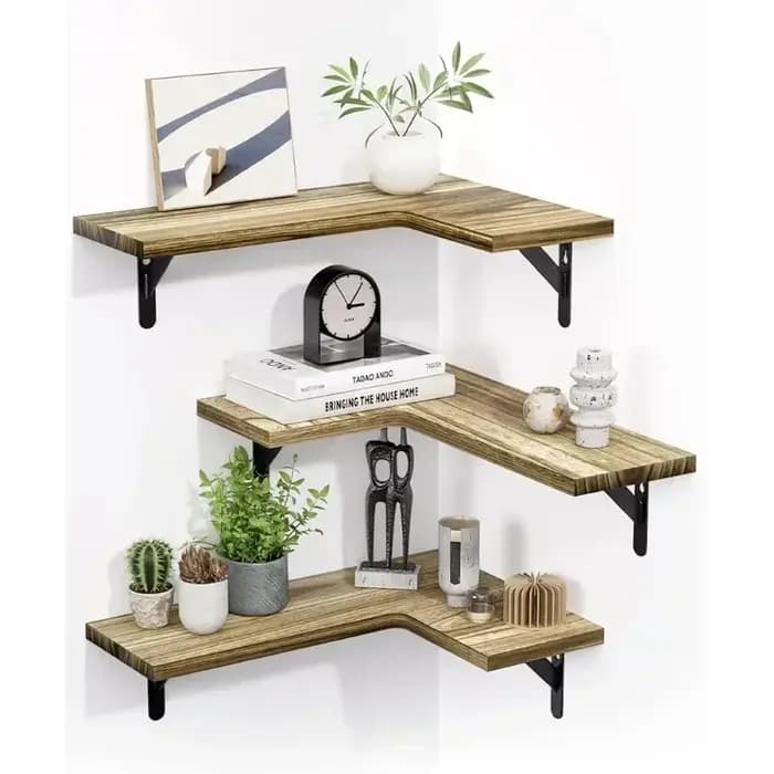 1 ensemble d'étagères d'angle murales en bois pour chambre