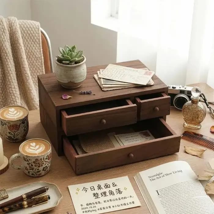Organiseur bureau en bois avec plusieurs compartiments