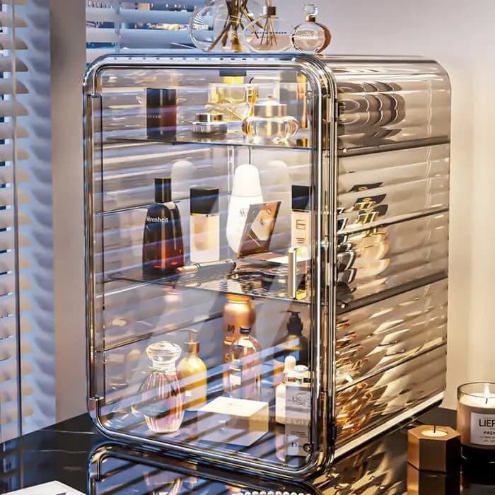 Boîte de rangement de maquillage multi-couches élégante avec couvercle magnétique et design anti-poussière — Convient