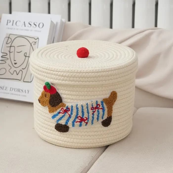 Nouveau panier de rangement en corde de coton tressée, grande capacité, anti-poussière, avec couverc