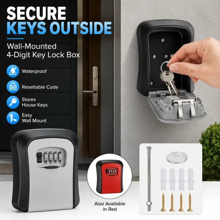 Boîte à clés murale avec serrure à combinaison à 4 chiffres
