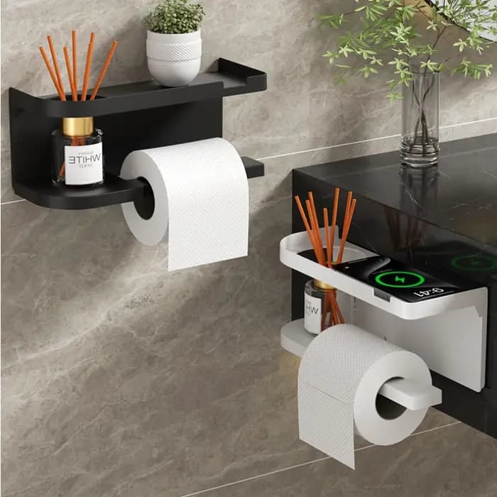 Porte-papier toilette mural robuste avec étagère et tiroir