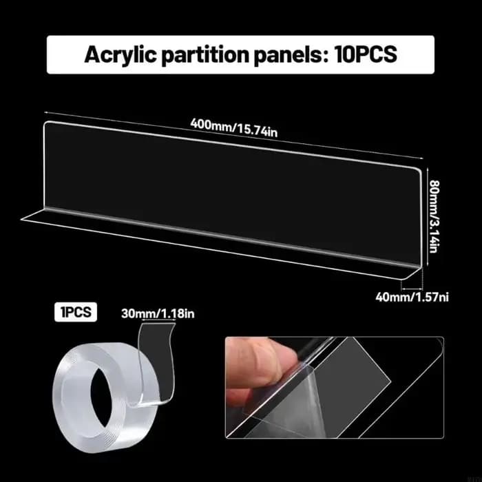 M4YD – lot 10 séparateurs d'étagères en PVC transparent
