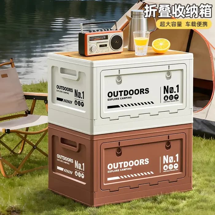 Boîte de rangement pliable avec couvercle en bois