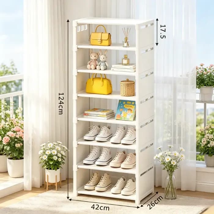 Étagère à chaussures noire à 8 niveaux avec structure métallique
