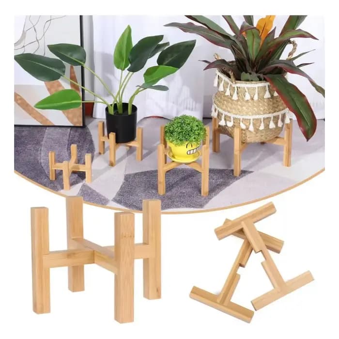 Support pour plantes en bambou naturel, support pour pot de fleurs à quatre pieds en forme de croix, étagère robuste pour plantes d'intérieur et d'extérieur