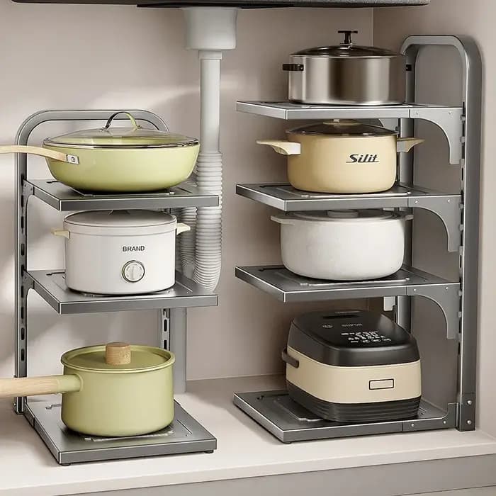 Étagère de rangement de cuisine multicouche en acier inoxydable