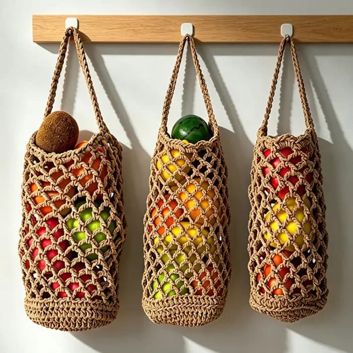 Panier de rangement mural en osier tressé pour légumes