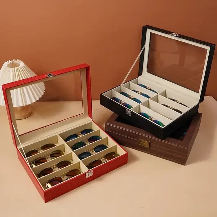 Boîte de rangement pour lunettes de soleil en cuir