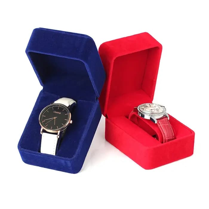 Boîte à montres élégante en velours à coins arrondis pour montres-bracelets, montres connectées, horloges, accessoires de bijouterie, emballage professionnel