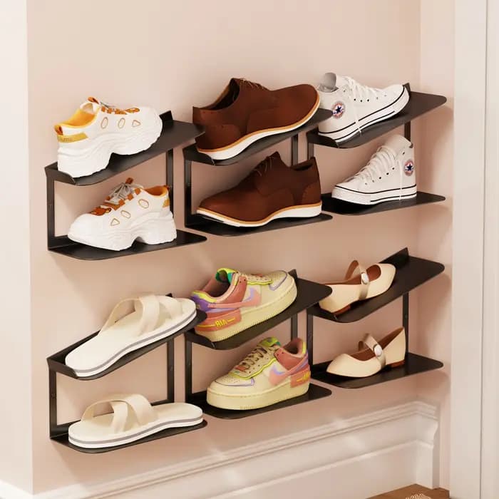 2 pièces/3 pièces/4 pièces noir étagère à chaussures murale porte-chaussures flottant tenture