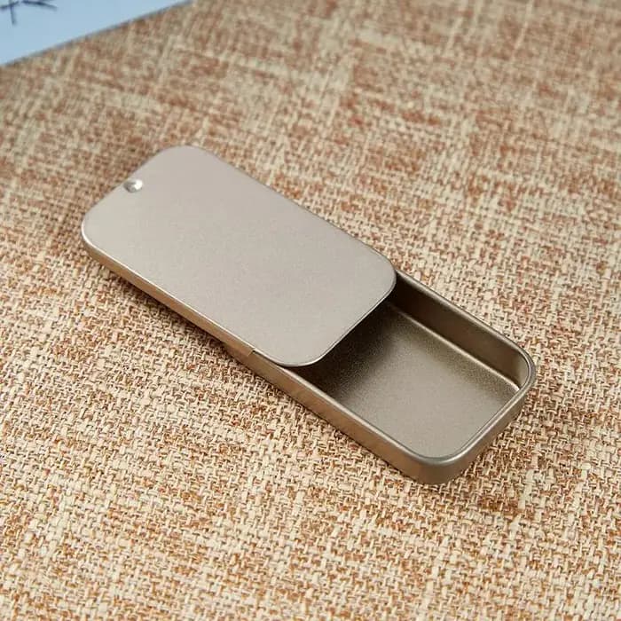 Boîte en fer blanc mini portable avec couvercle coulissant pour rangement