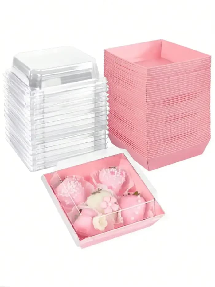 20 boîtes à desserts avec couvercles transparents, boîtes alimentaires cuite, papier kraft résistant