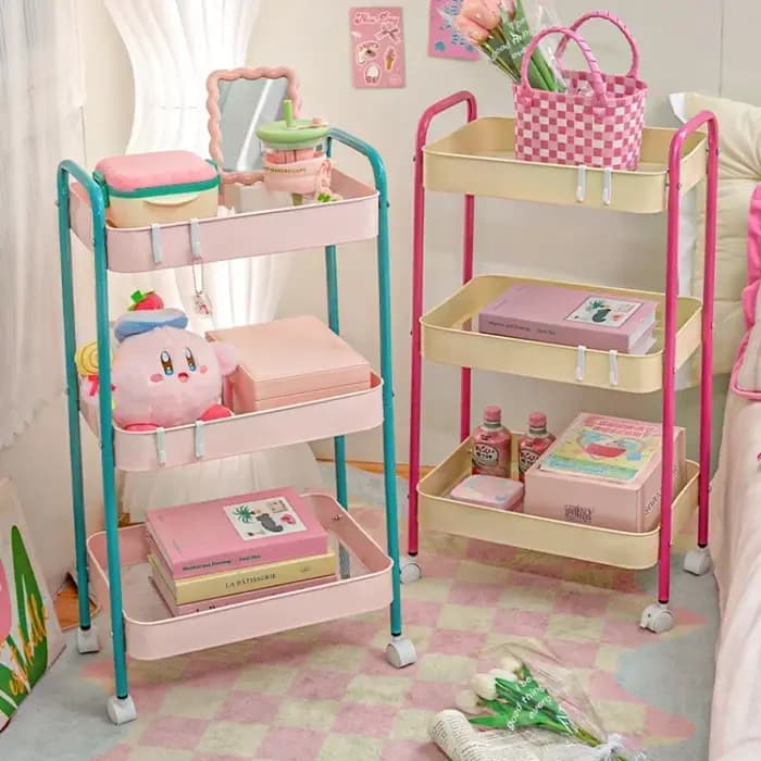 Étagère de rangement pour chariot de couleur contrastée à 3 niveaux