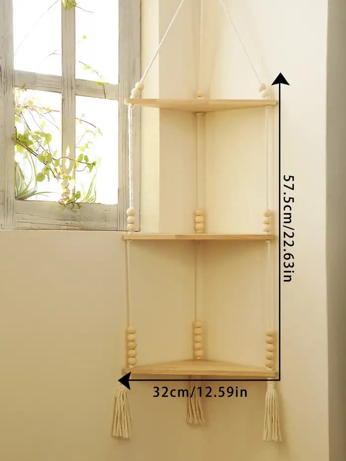 Étagère d'angle en bois flottante faite à la main