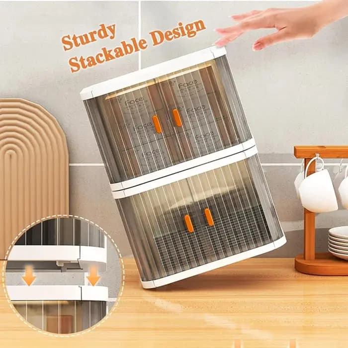 Bacs de rangement pliables à 1 niveau avec porte roulante