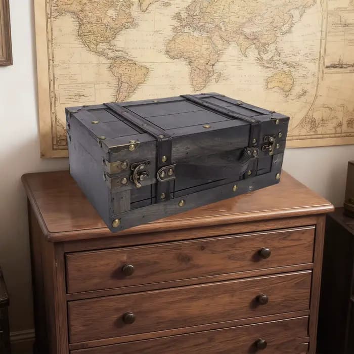 Coffre de rangement en bois vintage avec couvercle