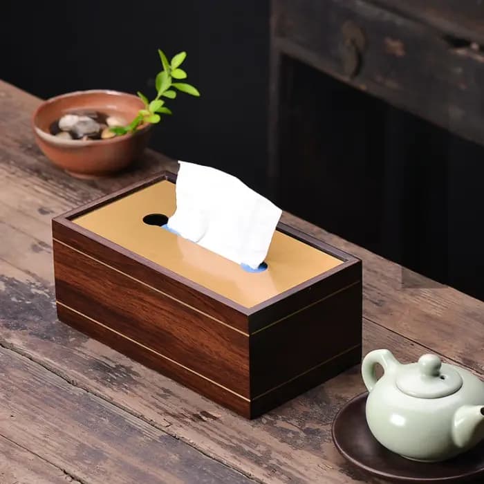 Boîte à mouchoirs en ébène avec incrustation de laiton, boîte de rangement en bois massif de Style chinois, accessoire décoratif rétro haut de gamme pour la maison