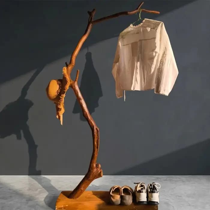 Porte-vêtements de luxe en bois pour salon