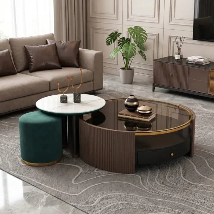 Table basse ronde de luxe moderne avec rangement