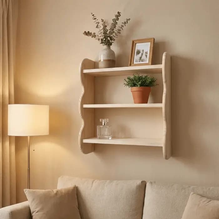 Étagère murale en bois à 3 niveaux, grande capacité, avec vis, bord ondulé, étagère murale en bois, support de rangement mural peu encombrant