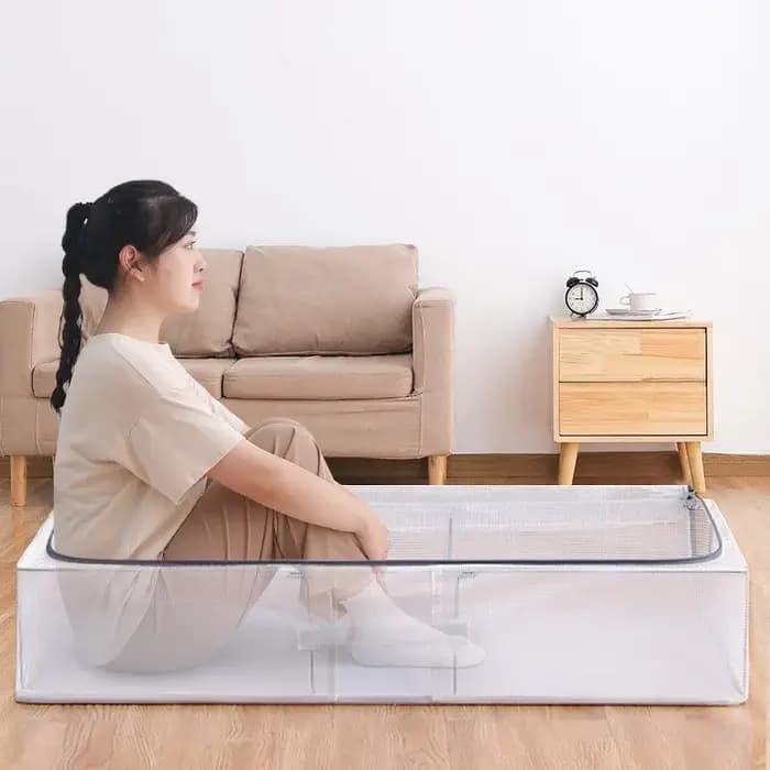 Cadre en acier épaissi PVC Transparent grande capacité sous le lit boîte de rangement tissu Art résistant à l'humidité